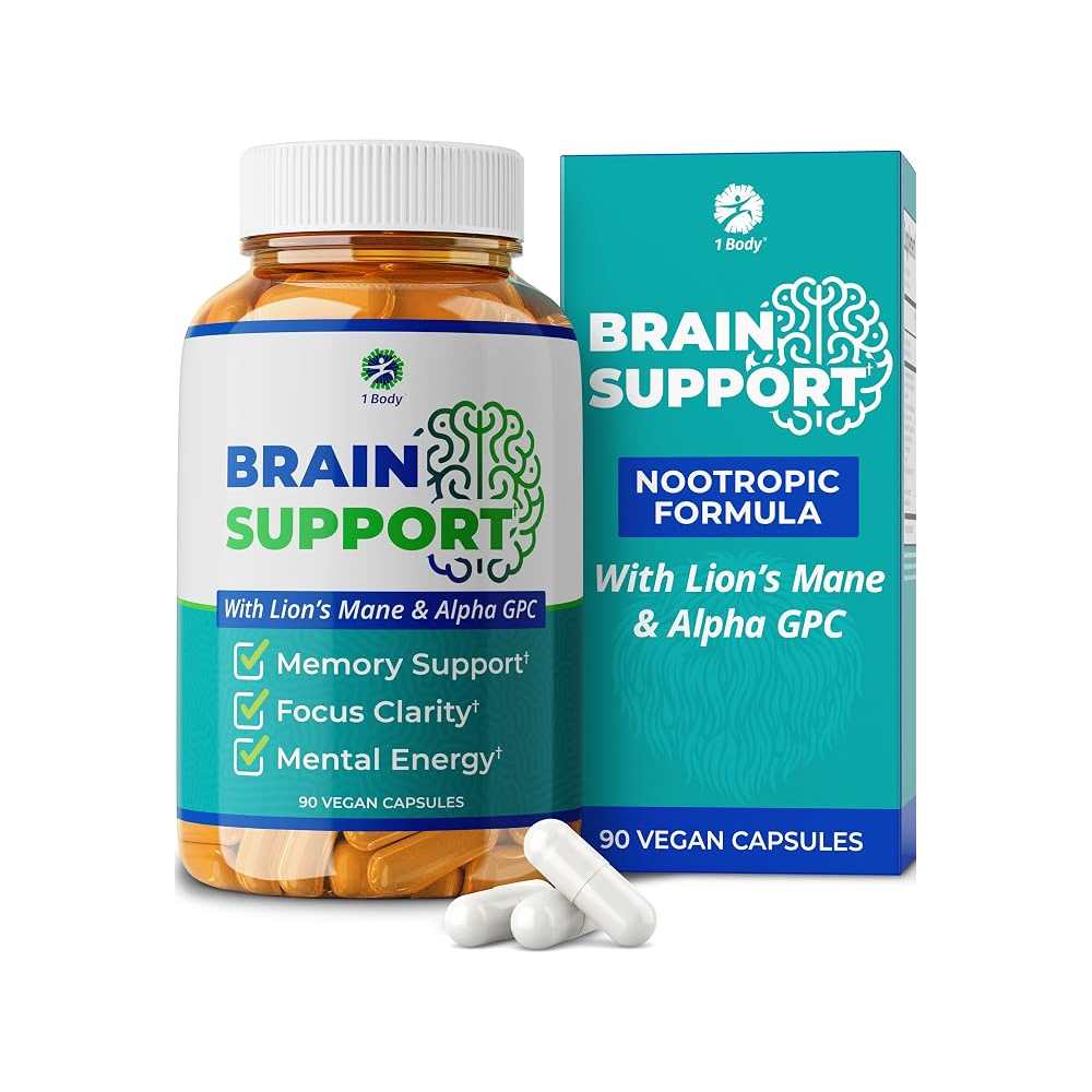 1 Body Brain Support - Bacopa Monnieri, Lion’s Mane for Memory & Focus 90 Caps