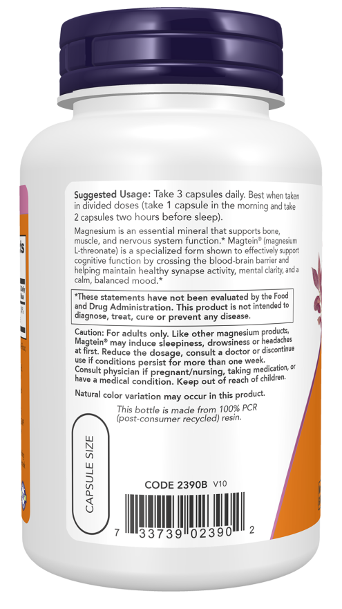Now Foods Magtein Magnesium L-Threonate Cognitive Support 90 Veg Capsules