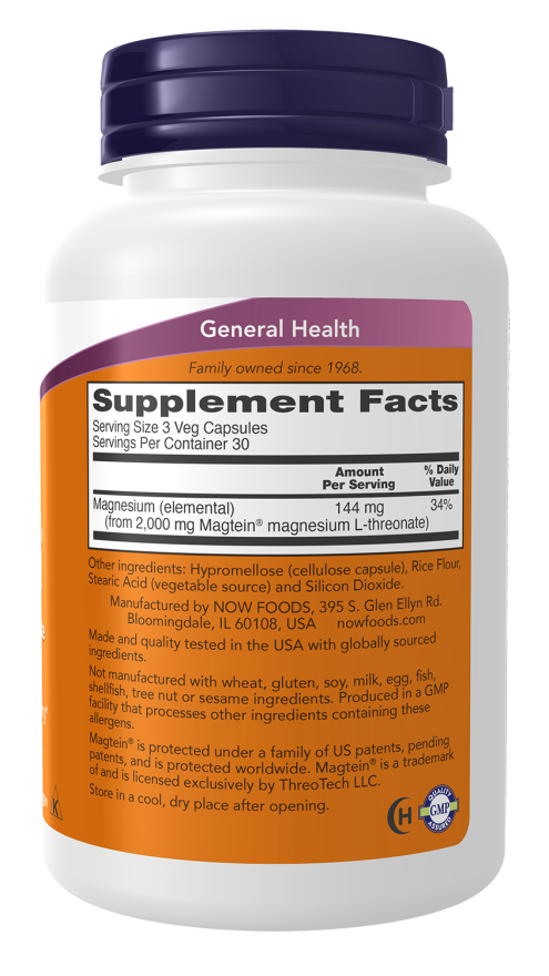 Now Foods Magtein Magnesium L-Threonate Cognitive Support 90 Veg Capsules