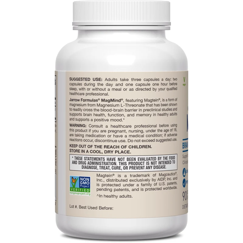 Jarrow Formulas MagMind Magtein Magnesium L-Threonate, 90 Capsules
