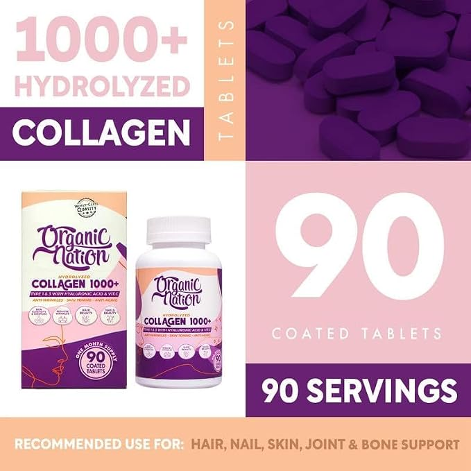 Organic Nation  Hydrolyzed Collagen 1000+  90 Tablets