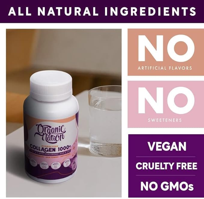 Organic Nation  Hydrolyzed Collagen 1000+  90 Tablets