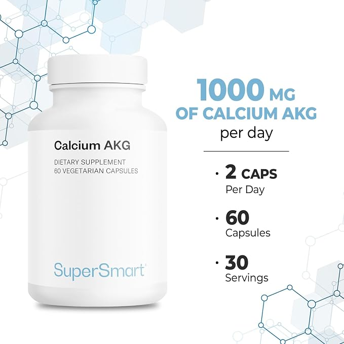 Super Smart Calcium Akg (highly Bioavailable) - Calcium Alpha-Ketoglutarate Ca-Akg - Cellular Energy | Gluten Free & Vegan 60 Vegetarian Capsules