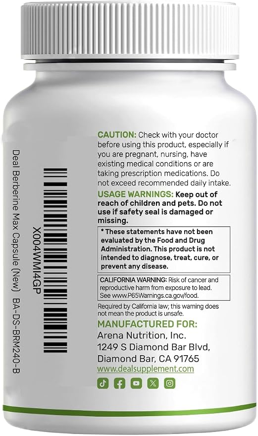 Deal Supplement Berberine Max with Turmeric, 5000 Mg per Serving, 240 Vegetarian Capsules