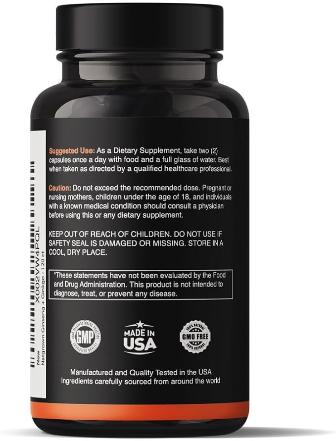 Natgrown Panax Ginseng & Ginkgo Biloba Supplement - 120 Vegan caps
