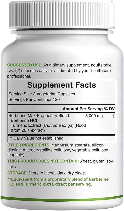 Deal Supplement Berberine Max with Turmeric, 5000 Mg per Serving, 240 Vegetarian Capsules
