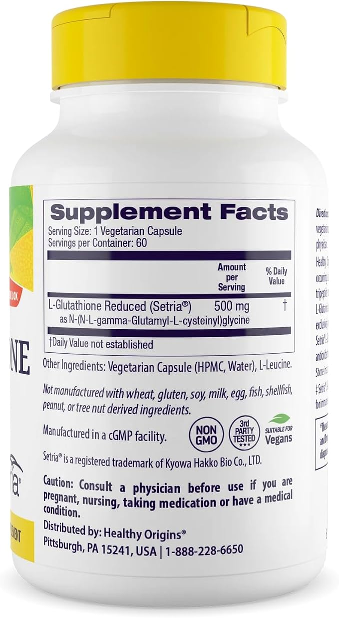 Healthy Origins Setria L-Glutathione 500 Mg, 60 Veggie Caps