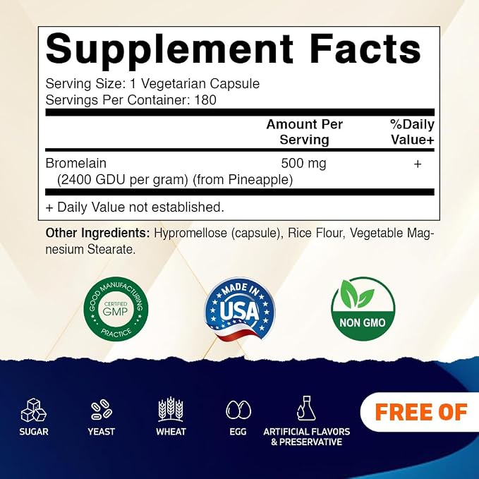 Vitamatic Bromelain 500mg 2400 GDU/g 180 Capsules