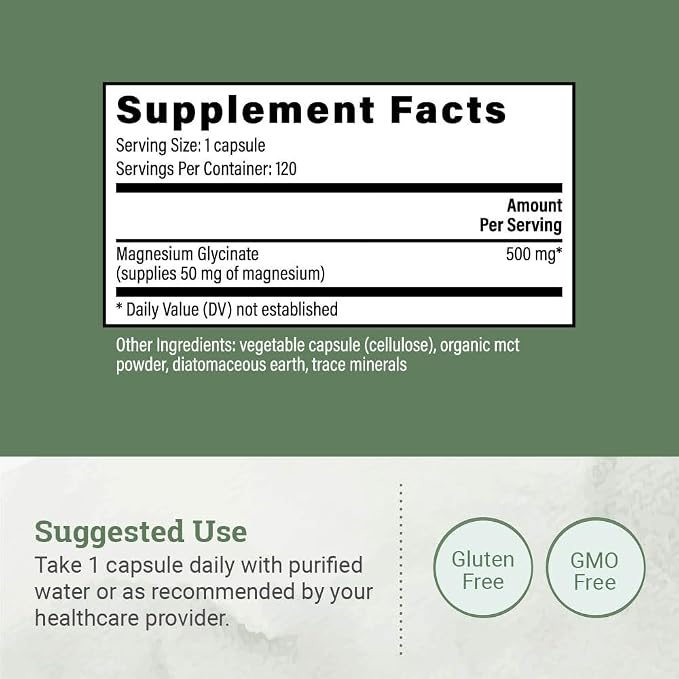 Earth Harmony Naturals Pure Magnesium Glycinate 500mg 120 Capsules