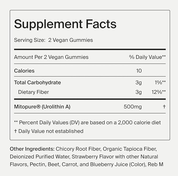 Timeline Sugar Free Cellular Energy & Muscle Strength Mitopure Urolithin a Strawberry Flavor 60 Vegan Gummies