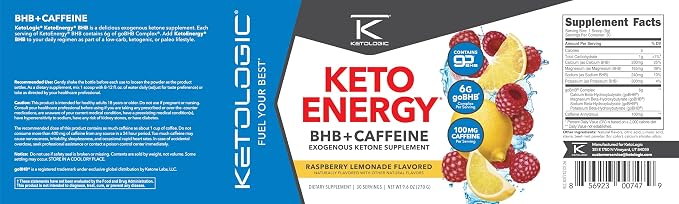 KetoLogic KetoEnergy BHB with Caffeine Powder (Raspberry Lemonade) 270g