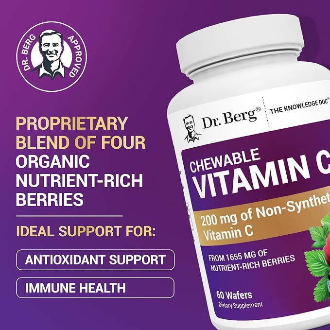Dr. Berg Chewable Vitamin C Complex 200 mg of Non-Synthetic Vitamin C 60 Delicious Wafers
