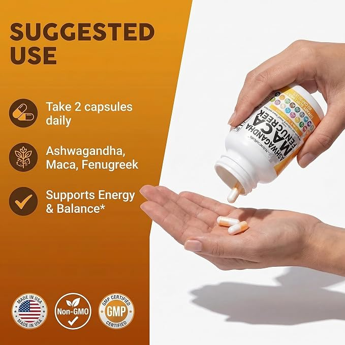 Clean Nutraceuticals Ashwagandha Maca Root Fenugreek with Tongkat Ali Ginseng 60 Capsules