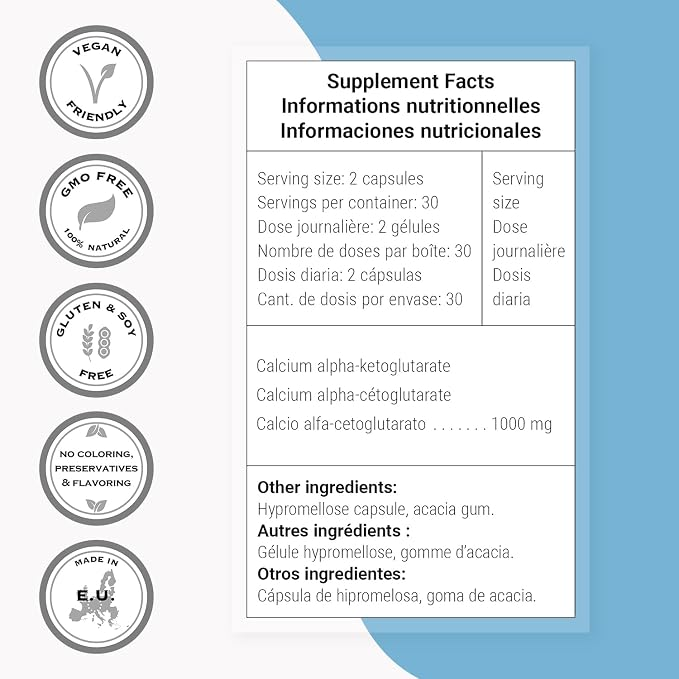 Super Smart Calcium Akg (highly Bioavailable) - Calcium Alpha-Ketoglutarate Ca-Akg - Cellular Energy | Gluten Free & Vegan 60 Vegetarian Capsules