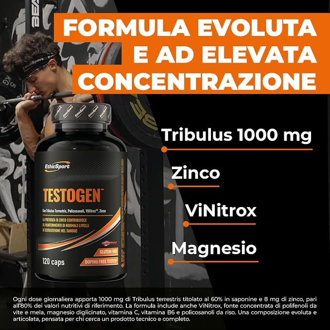 EthicSport - Testogen Tribulus Terrestris, Polycosanols, Vinitrox and Zinc 120 caps