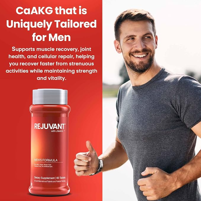 Rejuvant Men's Calcium AKG Supplement 1000mg, 98% Pure Ca-AKG, 60 Capsules