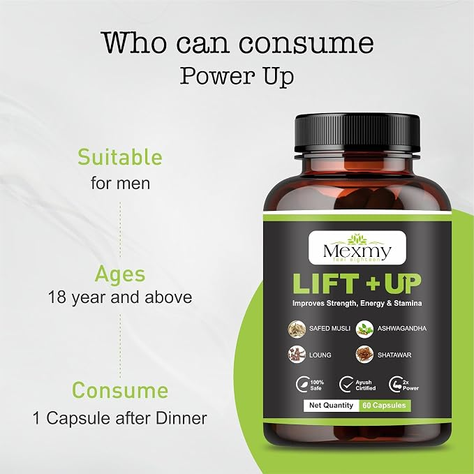 Mexmy Feel Eighteen Ayurvedic Lift-Up Improves Strength, Energy & Stamina 60 Capsules