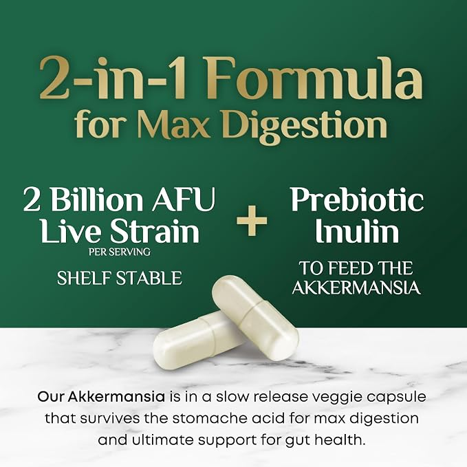 Nature's Nutrition Akkermansia Gut Health Supplement - Premium Akkermansia Probiotic with Prebiotic Fiber  60 Capsules