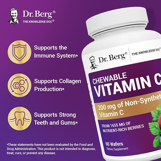 Dr. Berg Chewable Vitamin C Complex 200 mg of Non-Synthetic Vitamin C 60 Delicious Wafers