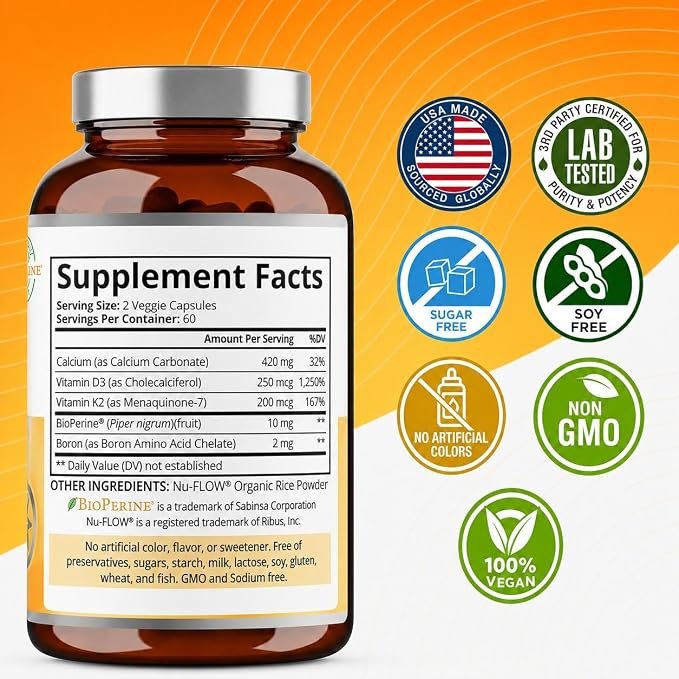 Purity Labs Vitamin D3 K2 10000 Iu, (250mcg) D3 + 200mcg K2 Mk7 120 Caps
