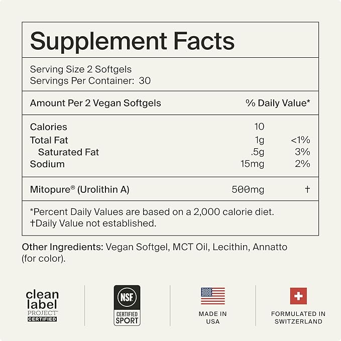 Timeline Cellular Energy & Muscle Strength Mitopure Urolithin A 60 Softgels