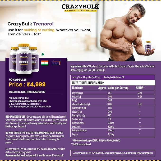 CrazyBulk Trenorol Natural Alternative for Cutting & Bulking Muscle Supplement 90 Caps
