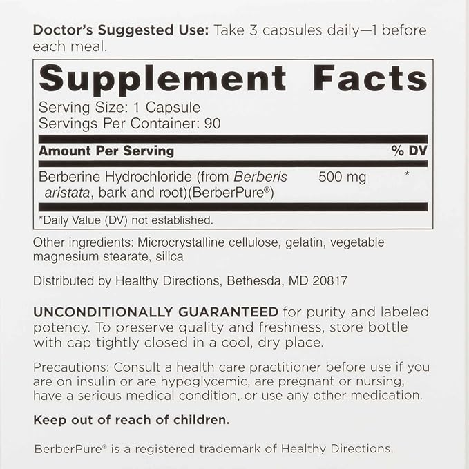 Doctors' Preferred Berberine HCl Clinical Grade Supplement, 90 Capsules