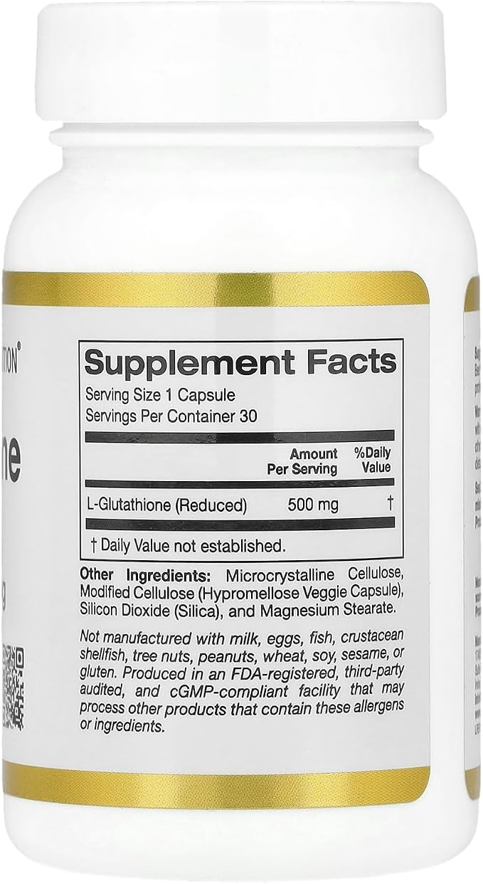 California Gold Nutrition L-Glutathione Reduced 500 mg, 30 Veggie Capsules