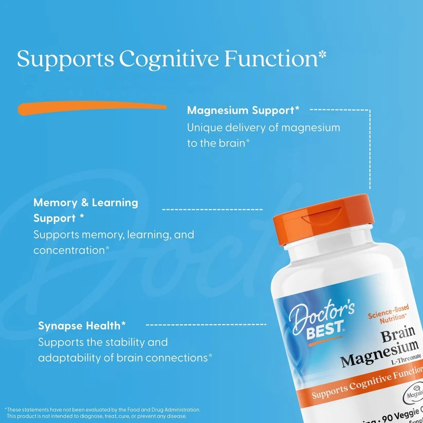 Doctor's Best Brain Magnesium with Magtein, 150 mg Per Serving, 90 Veggie Caps