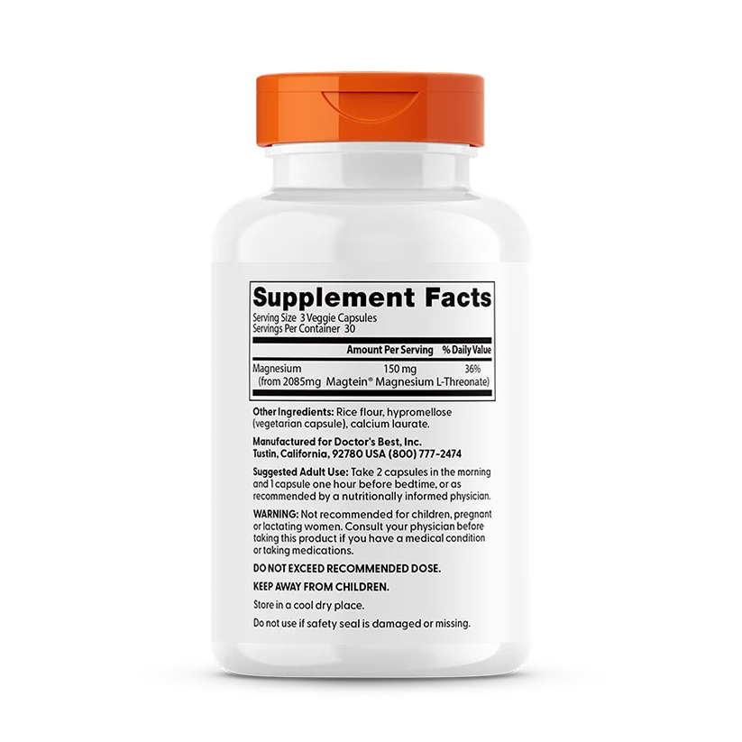 Doctor's Best Brain Magnesium with Magtein, 150 mg Per Serving, 90 Veggie Caps