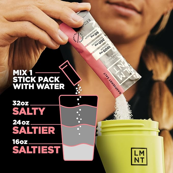 LMNT Zero Sugar Electrolytes - Raspberry Salt Drink Mix 30 Stick Packs
