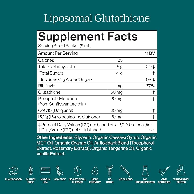Cymbiotika Liposomal Glutathione – Pqq, Co Q10, Detox & Skin Support 26x5 Liquid Packets