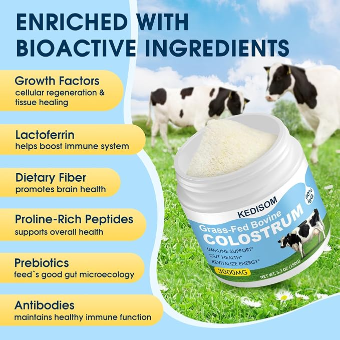 Kedisom Grass-Fed Bovine Colostrum Supplement 3000mg Powder Unflavored 150g