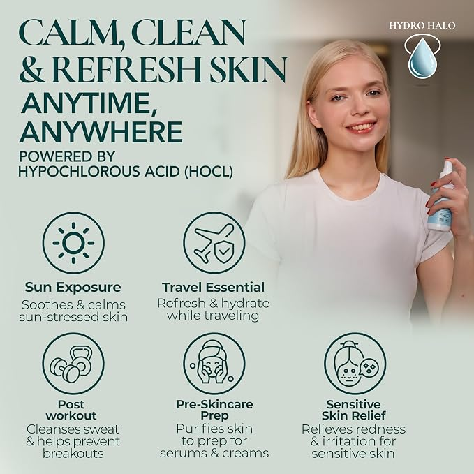 Hydro Halo 0.02% Hypochlorous Acid Spray for Face & Skin – Hydrating Facial Mist 118ml
