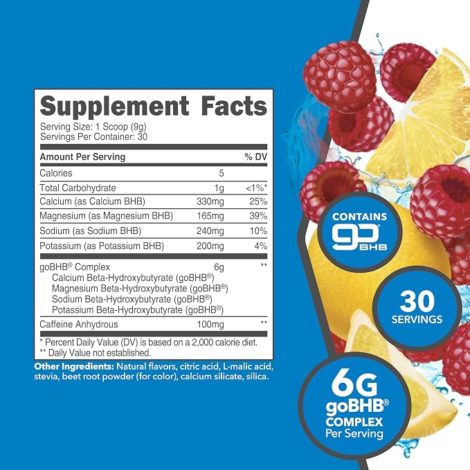 KetoLogic KetoEnergy BHB with Caffeine Powder (Raspberry Lemonade) 270g
