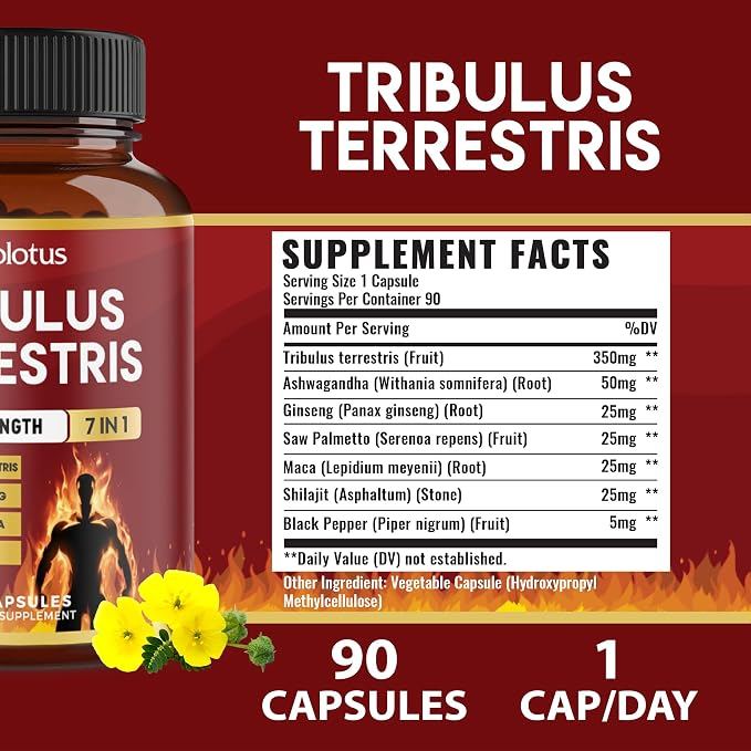 Zolotus Tribulus Terrestris with Ashwagndha, Panax Ginseng, Saw Palmetto, Maca, Shilajit - 90 Capsules
