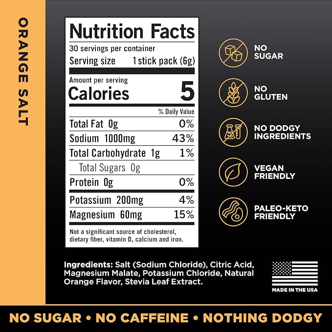 LMNT Zero Sugar Electrolytes - Orange Salt Drink Mix 30 Stick Packs