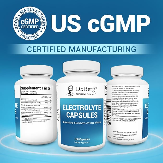 Dr. Berg  Electrolyte Supplements for Supporting Energy, Endurance, and Hydration 160 Capsules