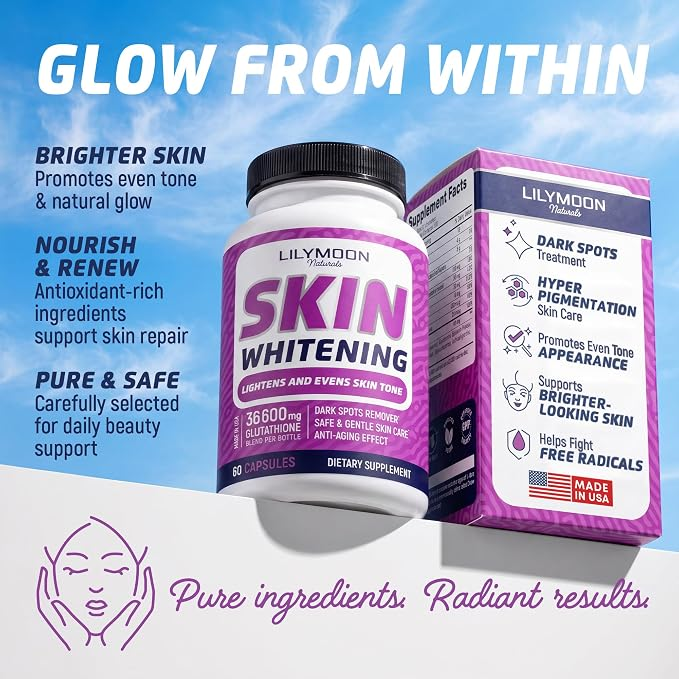 Lilymoon Glutathione Whitening Pills Skin Lightening Pills - Skin Whitening Formula 60 Caps
