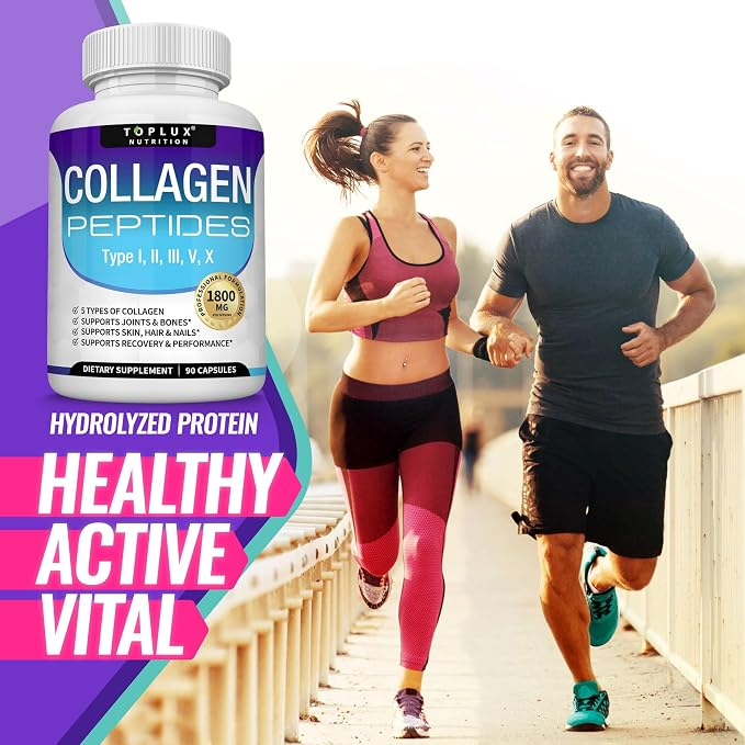 Toplux Multi Collagen Peptides Pills 1800 Mg Complex - Type I, II, III, V, X 90 caps