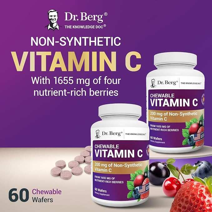 Dr. Berg Chewable Vitamin C Complex 200 mg of Non-Synthetic Vitamin C 60 Delicious Wafers