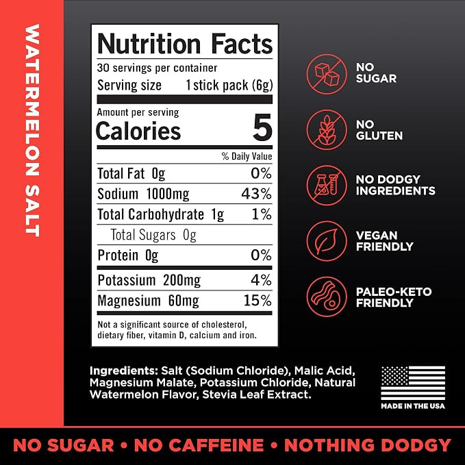 Lmnt Zero Sugar Electrolytes - Watermelon Salt  Drink Mix  30 Stick Packs