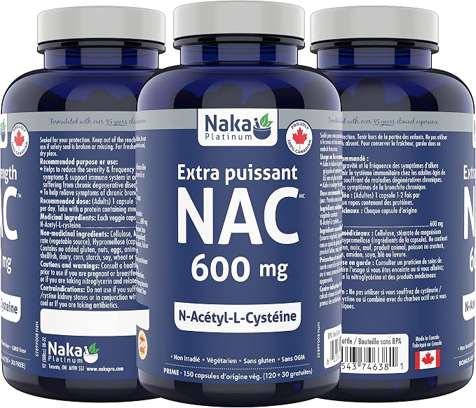 Naka Platinum NAC (N-Acetyl-L-cysteine) Extra Strength, 600 mg per 60 Capsules