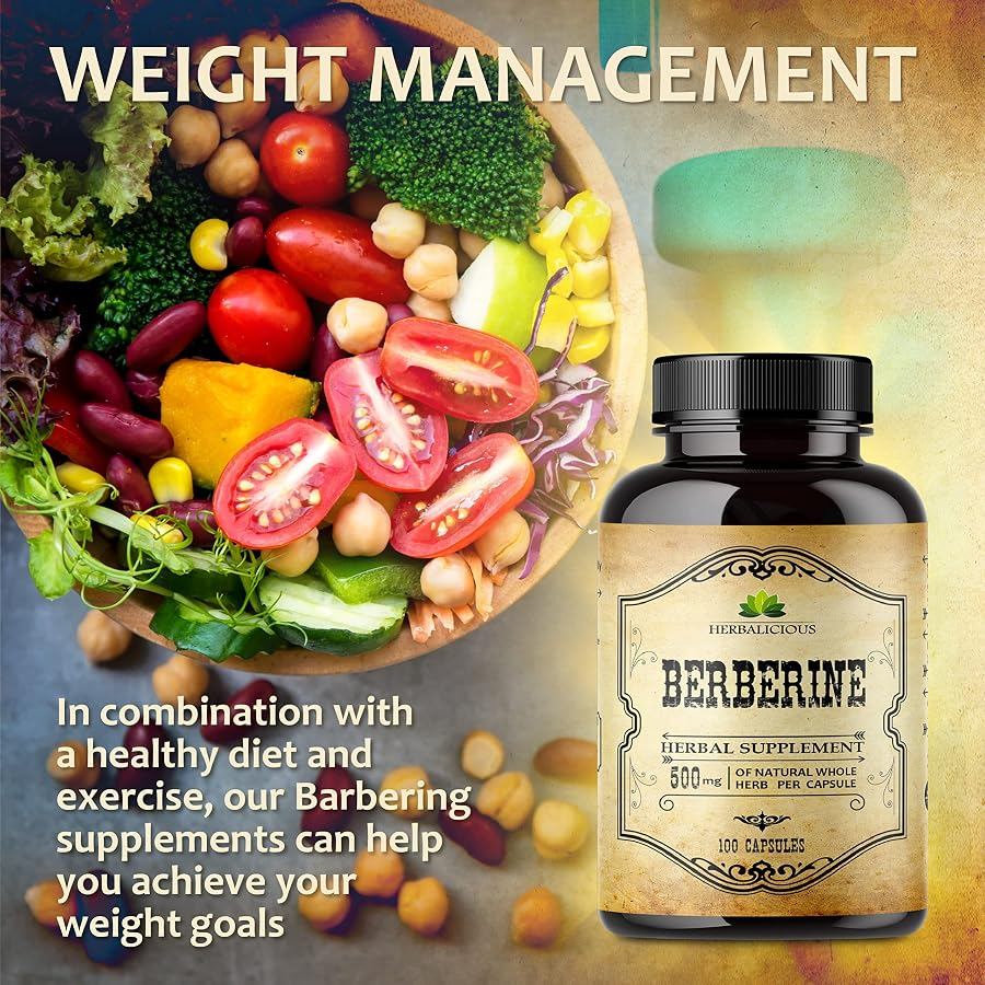 Herbalicious Berberine Herbal Supplement 500 Mg 100 Caps