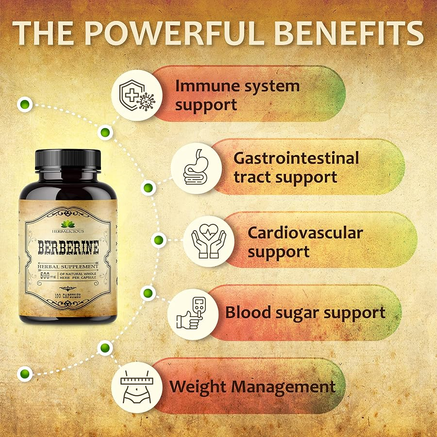 Herbalicious Berberine Herbal Supplement 500 Mg 100 Caps