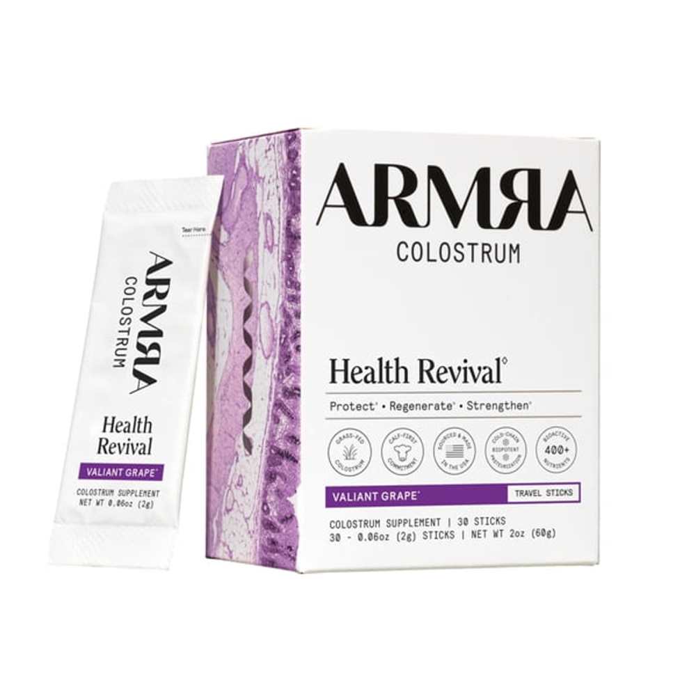 Armra Colostrum Health Revival Powder, Valiant Grape, 30 Serving Travel Sticks