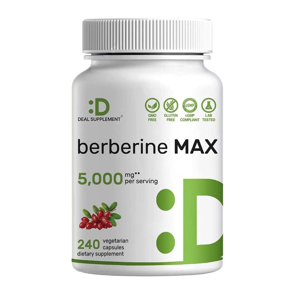 Deal Supplement Berberine Max with Turmeric, 5000 Mg per Serving, 240 Vegetarian Capsules