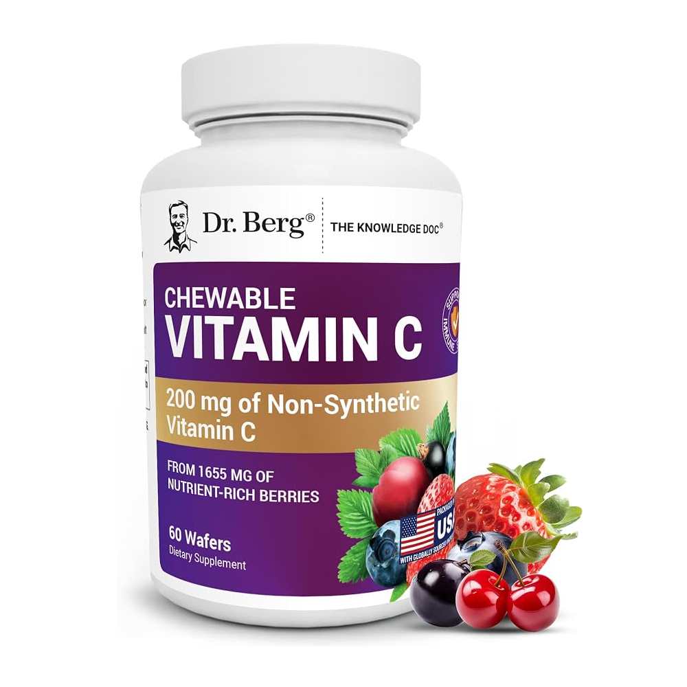 Dr. Berg Chewable Vitamin C Complex 200 mg of Non-Synthetic Vitamin C 60 Delicious Wafers