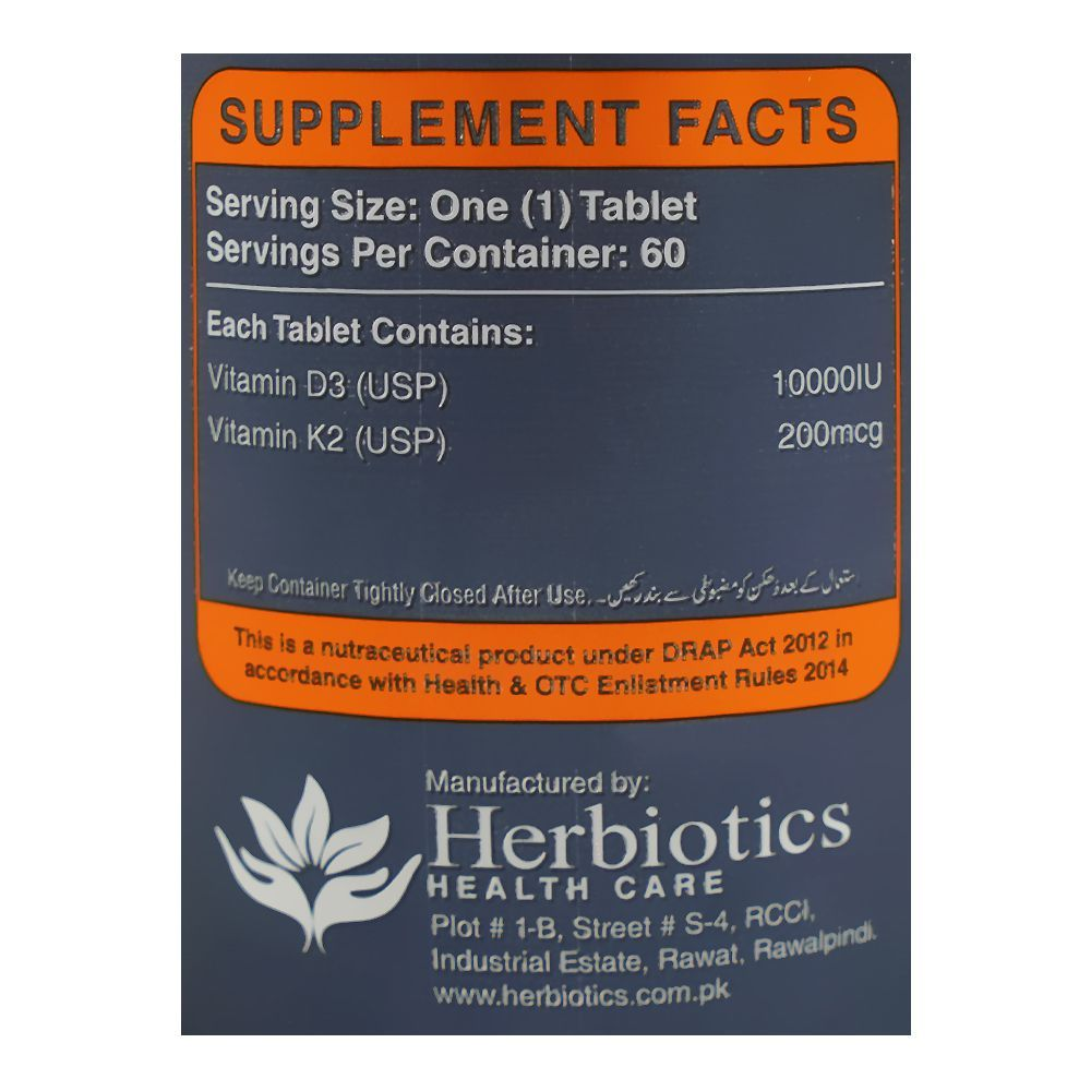 Herbiotics Vitamin D3 + K2 60 Tablets