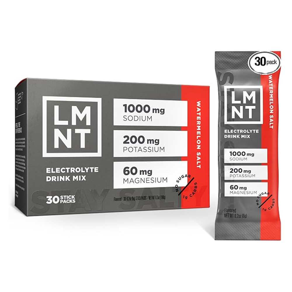 Lmnt Zero Sugar Electrolytes - Watermelon Salt  Drink Mix  30 Stick Packs